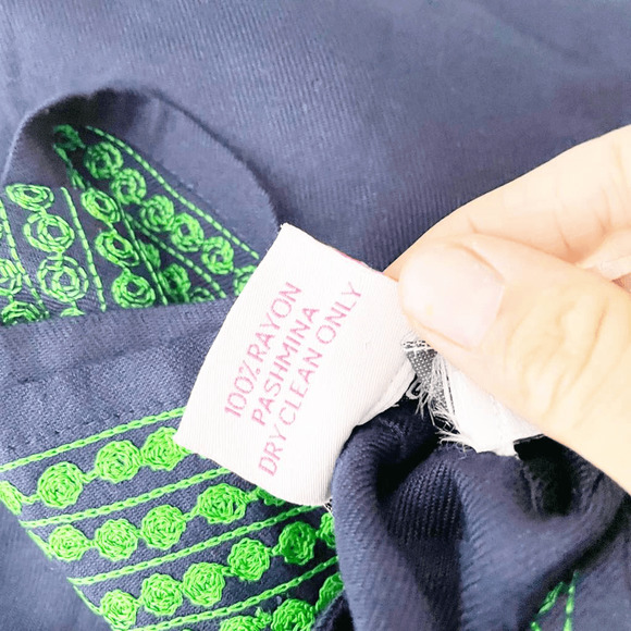 GRETCHEN SCOTT Designs Embroidered Tunic Dress navy green shift pashmina XS - Picture 6 of 6
